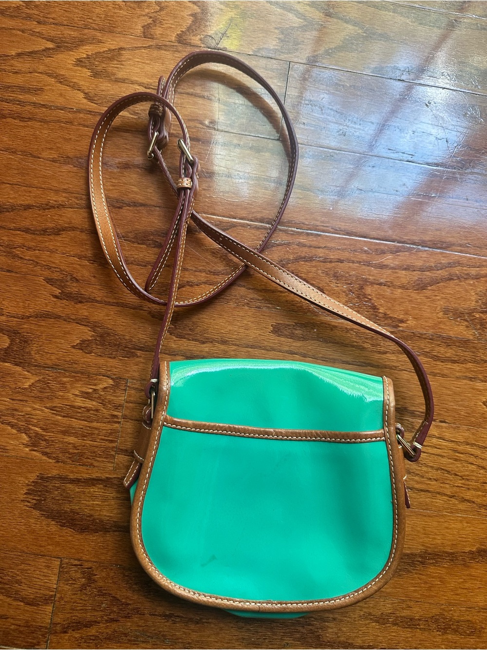 Dooney & Bourke Green Leather Crossbody with Brown Trim - Picture 2 of 5